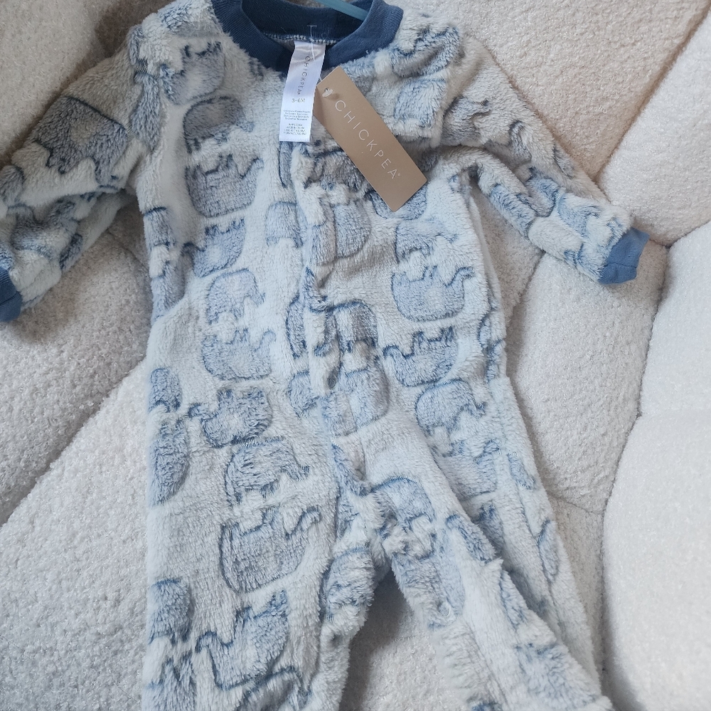 Chick Pea Blue Elephant Print Footie